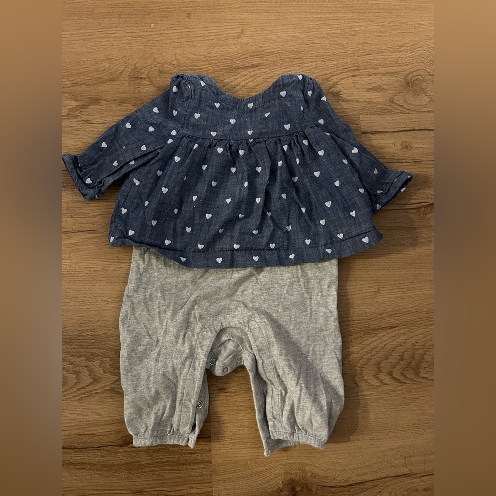 Baby One Piece Jean Heart Outfit